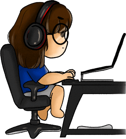 A girl at a desk typing on her laptop