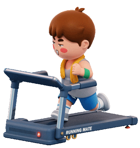 A guy running tired on a treadmill