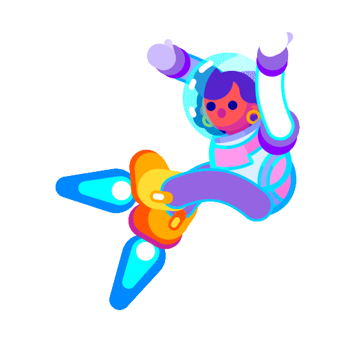 A girl with a flying space suit on